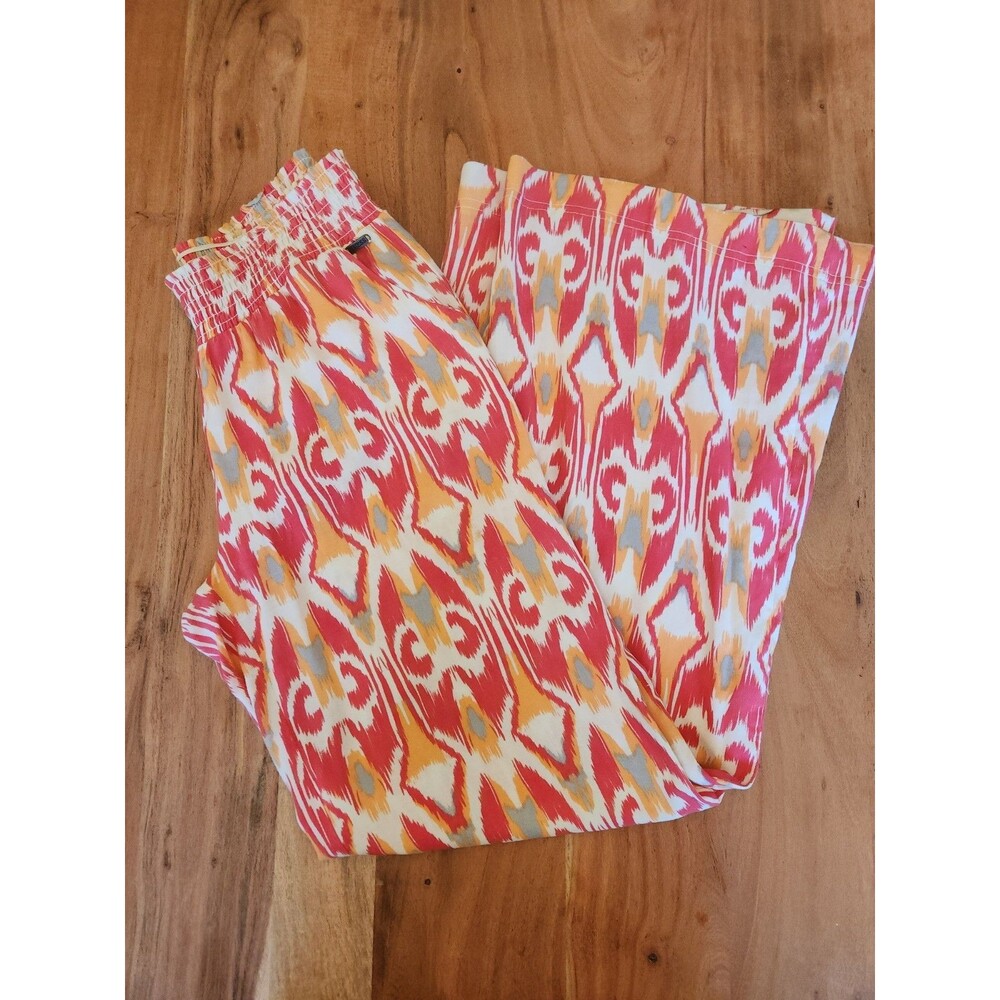 Guess Ikat Boho Festival Print Smocked Waist Wide-Leg Resort Pants Women's Small